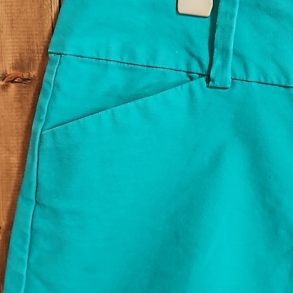 Ann Taylor Signature Green Cotton Stretch 4" Flat Front Shorts Size 6 - Picture 2 of 11